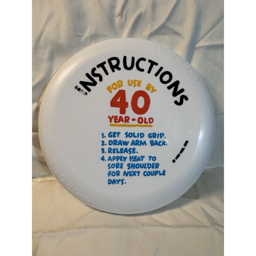Vintage 1989 Wham-O No Slip Grip Frisbee Funny 40 Year Old Instructions Disc